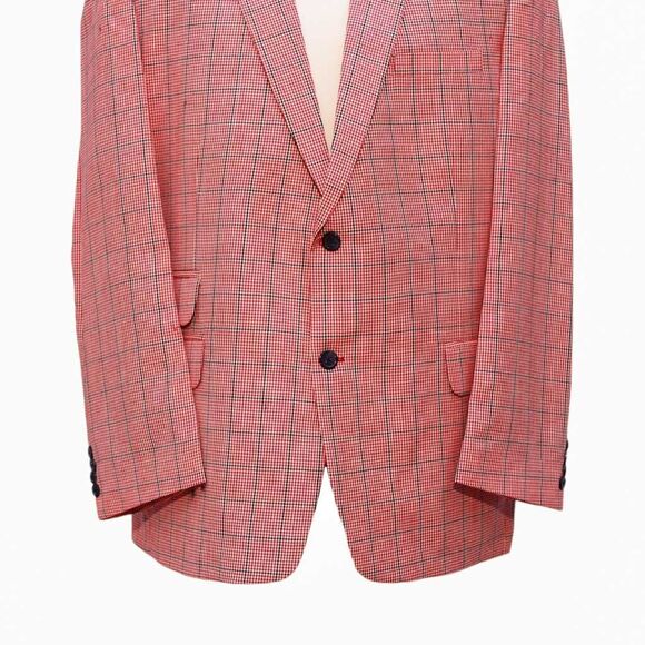 Mens Blazer Plaid Check Red White Black Formal Jacket Wedding Sport Coat 46R - Picture 4 of 6